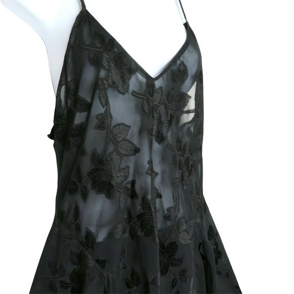 Vintage Sheer Chiffon Brocade Slip Nightgown M Black Sweeping Sheer Slit Panels - Picture 7 of 10
